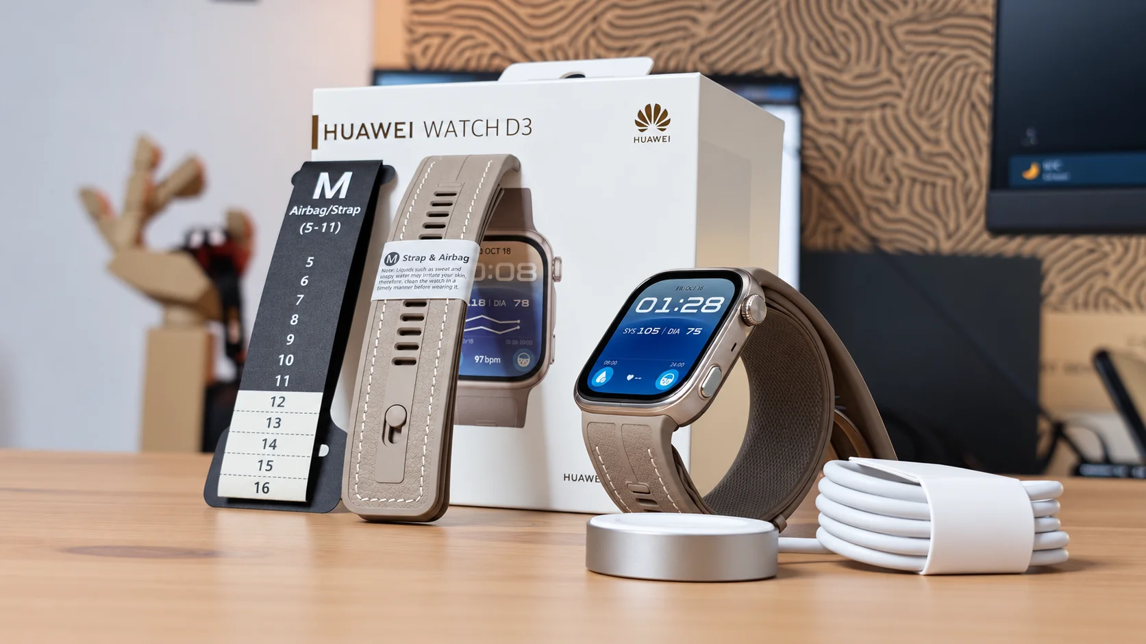 Huawei Watch D3 con confezione, cinturino M, misuratore del polso e base di ricarica