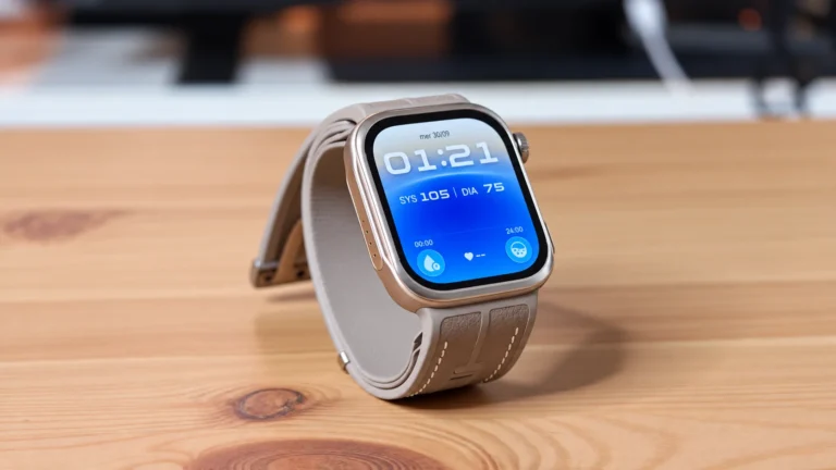 Huawei Watch D3 Mocha Gold con display acceso e cinturino pneumatico