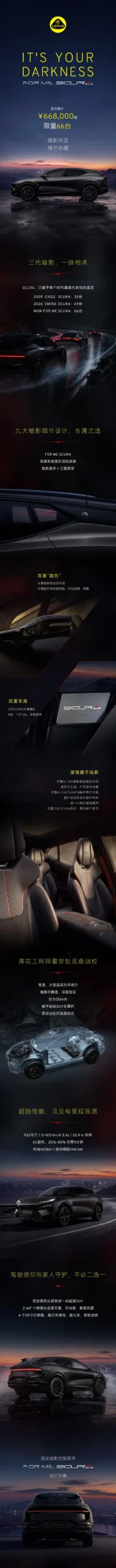 莲花全球首款超混 SUV 超跑车型 For Me Scura 上市:66.8 万元起,限量 66 台