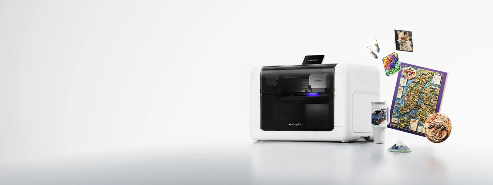 Morpho Desktop UV Printer con esempi di stampa
