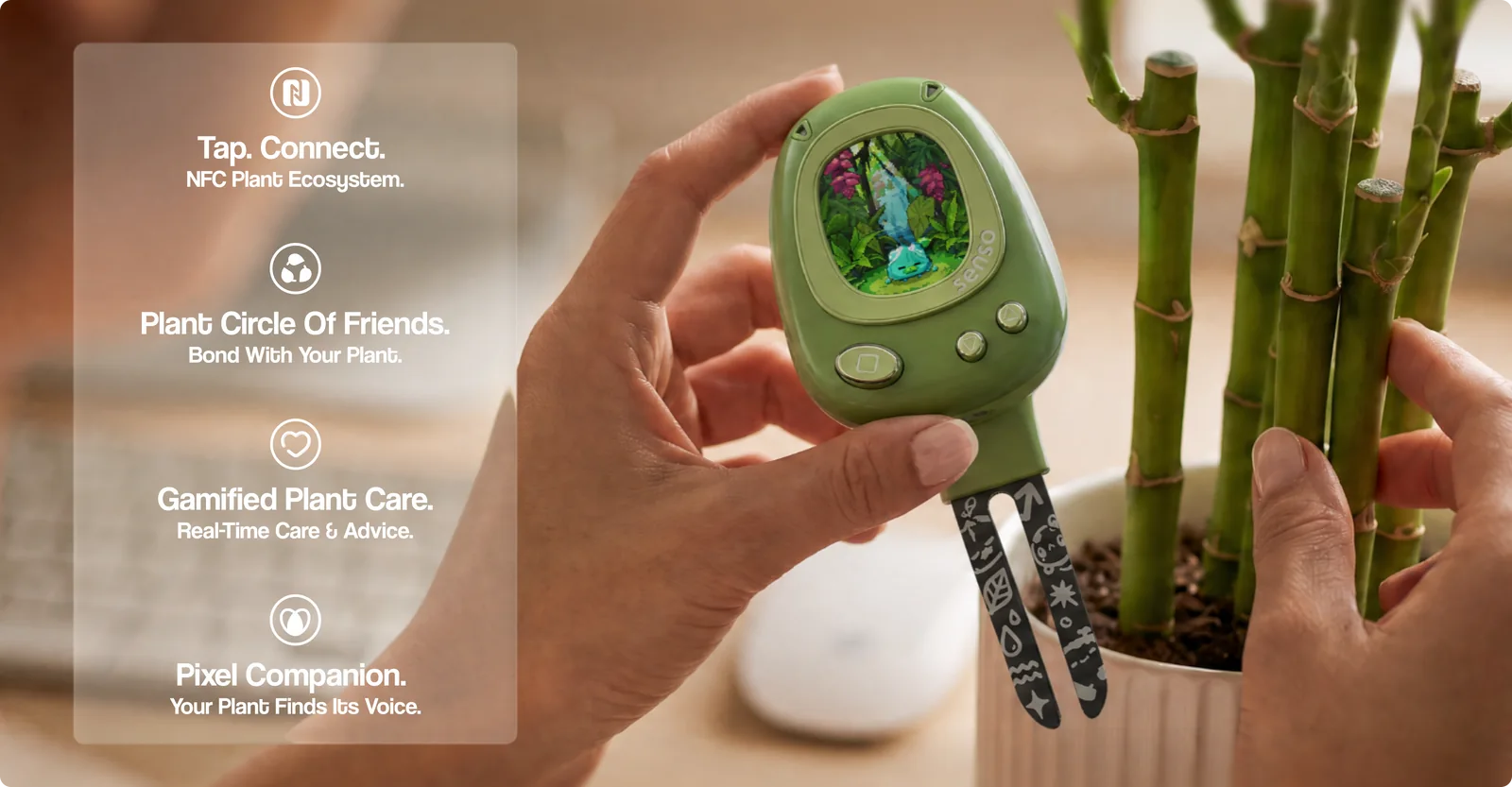 PlantSenso con display pixel e collegamento NFC