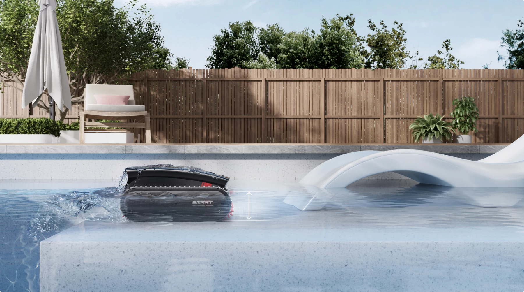Roborock RockAqua P1 in azione sulla linea d'acqua