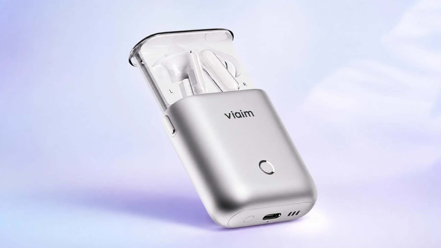 Auricolari viaim Rise con custodia intelligente aperta