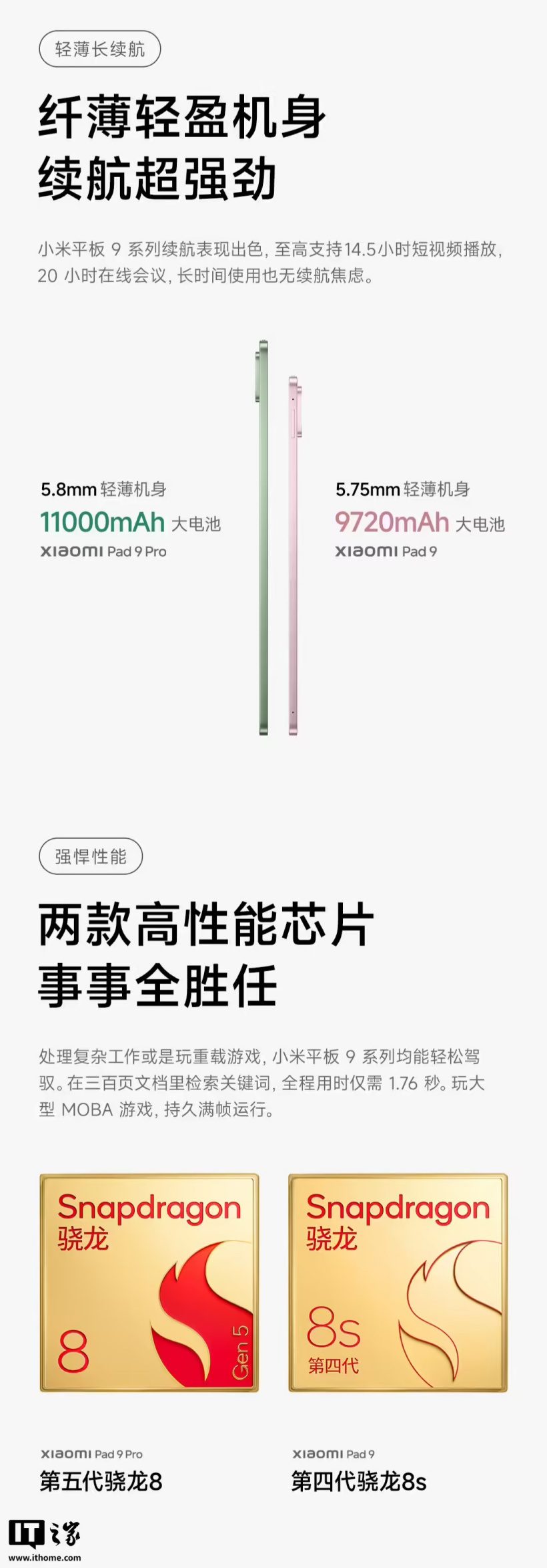 小米平板 9 / 9 Pro 发布:骁龙 8s Gen 4 / 8 Gen 5 处理器,2999 元起