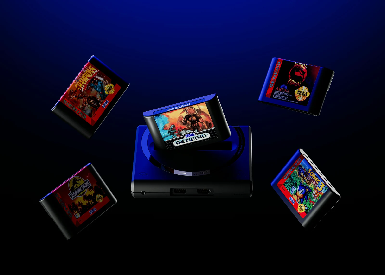 Console Analogue Mega Sg+ con cartucce Sega Genesis e Mega Drive
