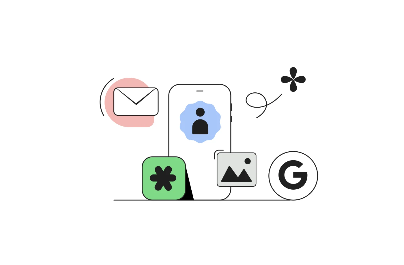 Illustrazione Google sui contenuti personali: messaggi, immagini e account