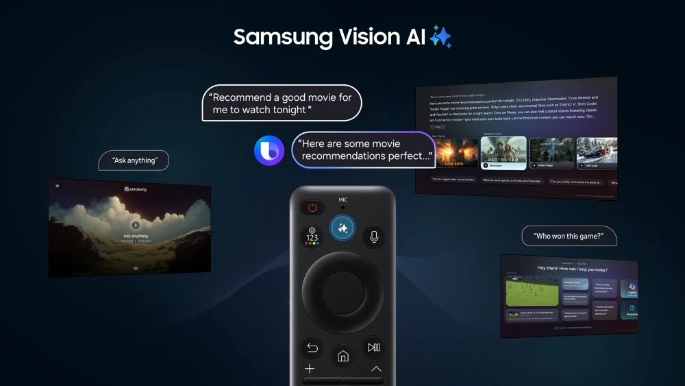 Telecomando e funzioni Samsung Vision AI nell'immagine ufficiale di repertorio di novembre 2025