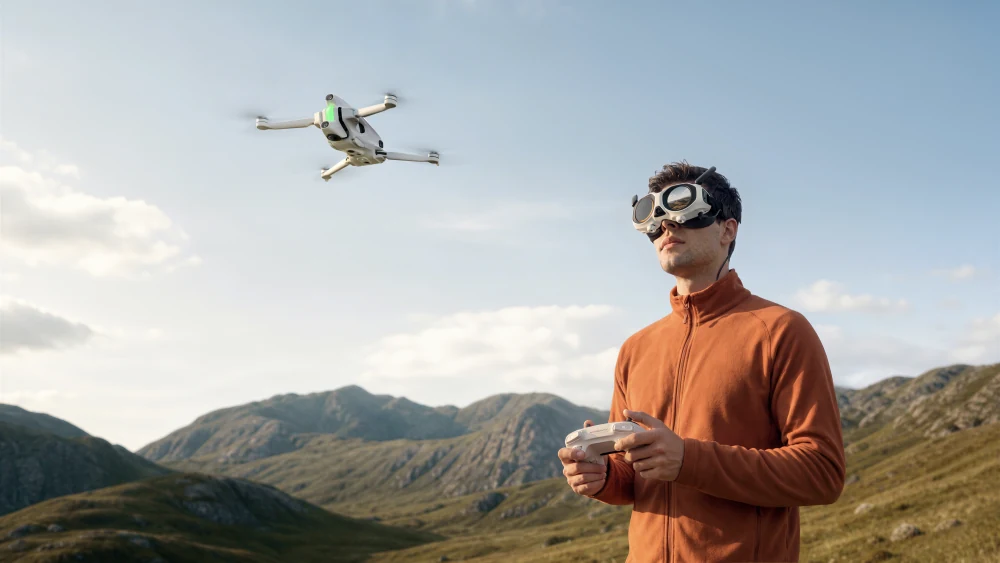 Antigravity A1 pilotato con il nuovo radiocomando a due joystick e visore Vision