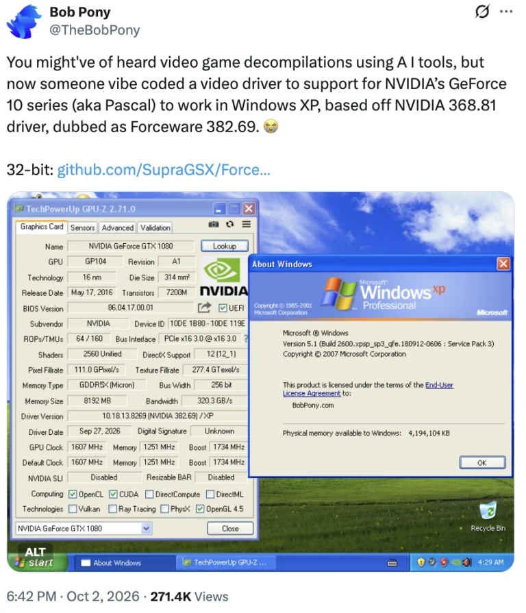 ForceWare 382.69 porta le Nvidia Pascal su Windows XP 32 bit