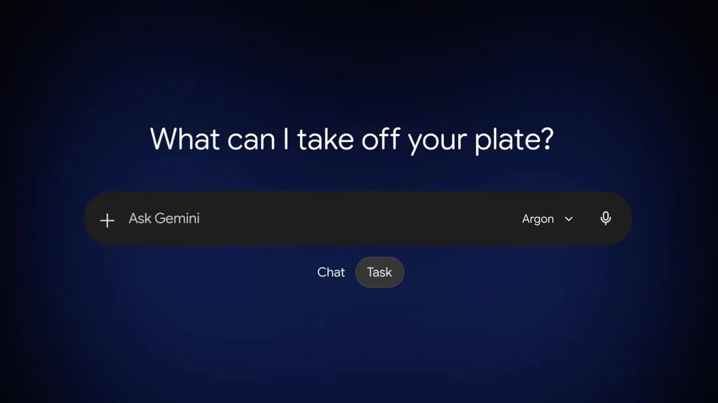Schermata promozionale ufficiale di Gemini 4 Argon con la scelta tra chat e attività