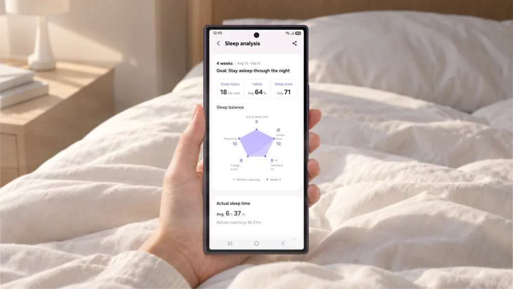 Samsung Health mostra il nuovo grafico del sonno sul telefono