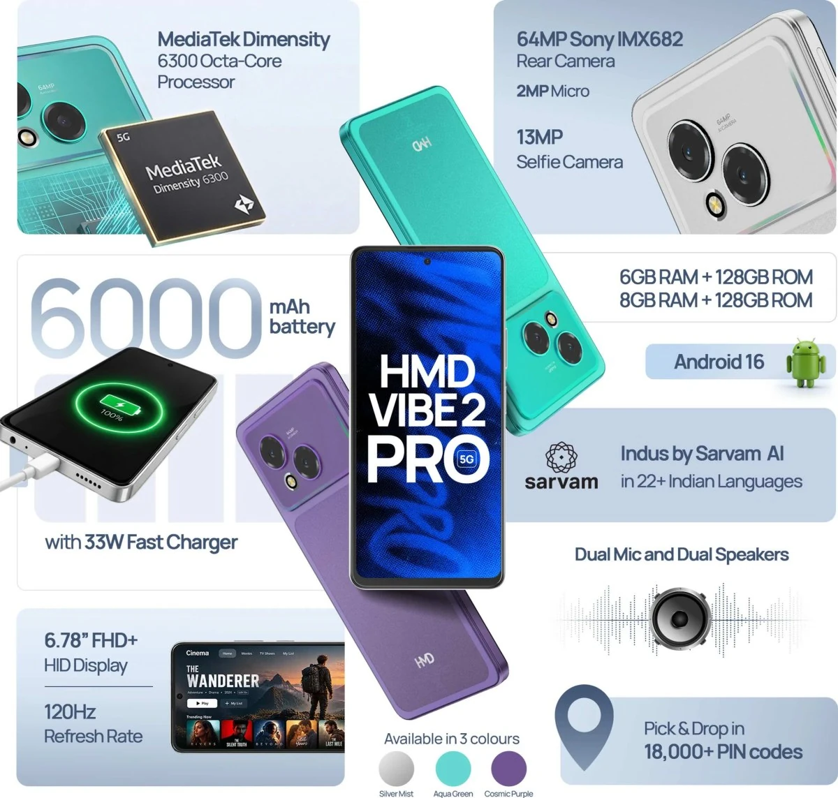 HMD Vibe2 Pro 手机发布:6.78 英寸 1080P LCD 屏幕,天玑 6300 芯片