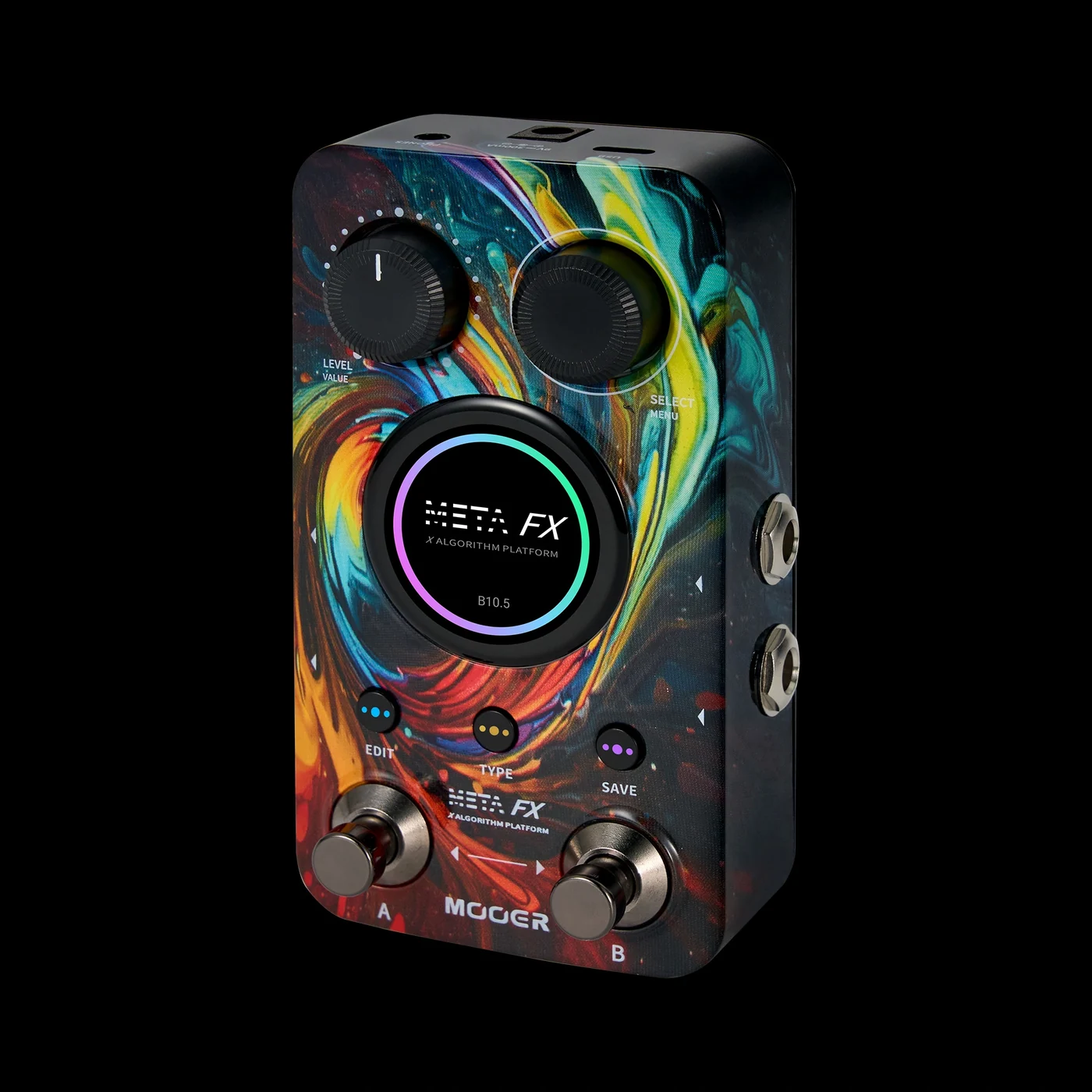 MOOER META FX visto in prospettiva con i connettori laterali