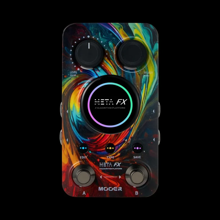 Pedale multieffetto stereo MOOER META FX visto frontalmente