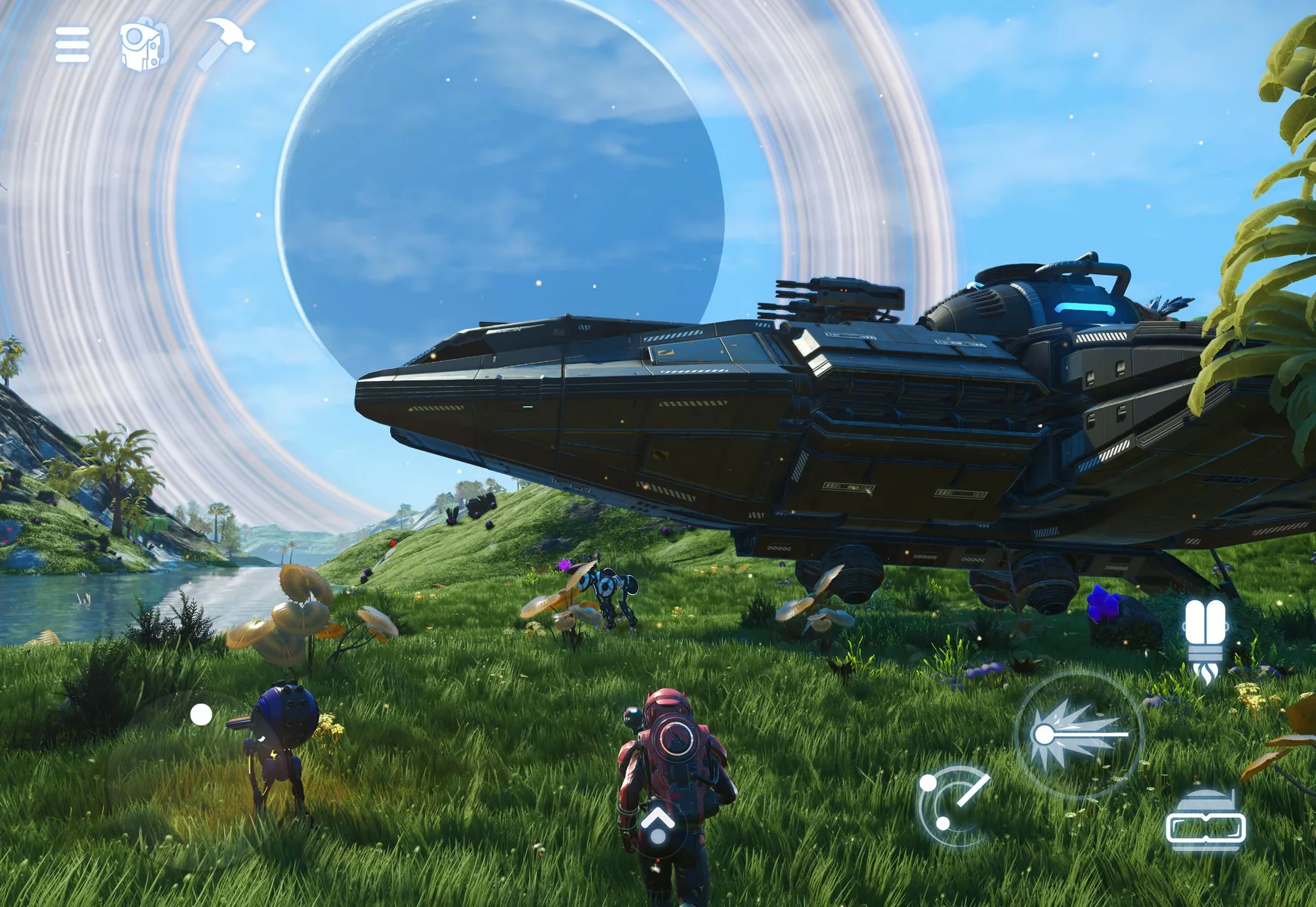 No Man's Sky su iPad: esploratore e astronave su un pianeta