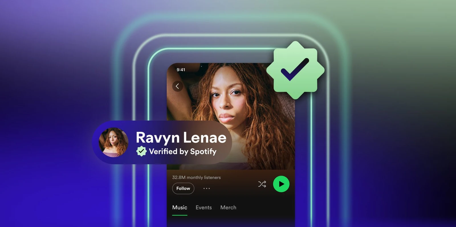Esempio promozionale del badge Verified by Spotify, introdotto ad aprile