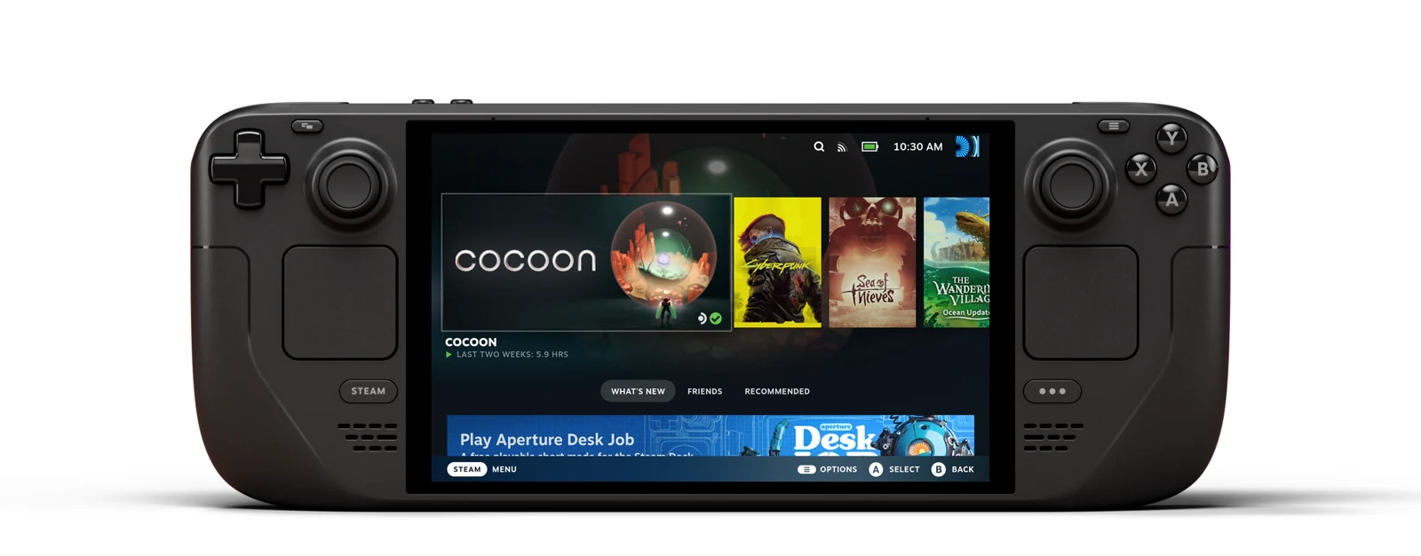 Steam Deck OLED con interfaccia della libreria digitale, immagine ufficiale Valve